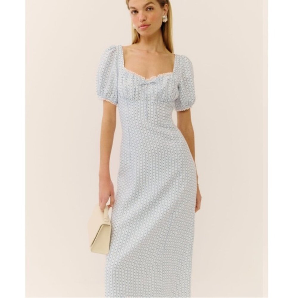 Reformation Cherise linen dress in Cindy in size 2